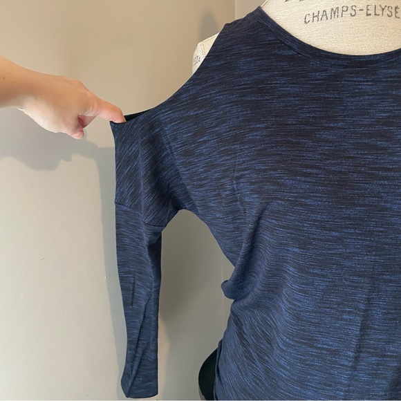 Express Tops - Express long sleeve cold shoulder heathered blue tunic top shirt